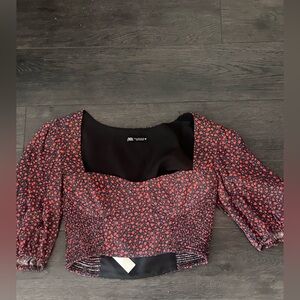 Red and black floral crop top